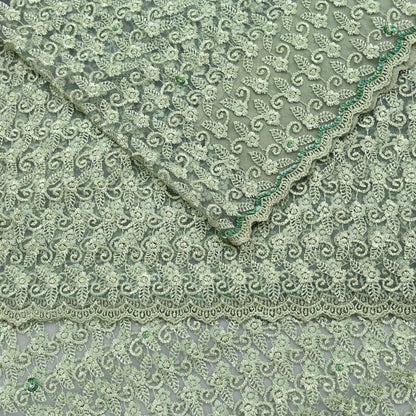 Indian Vintage Heavy Sari Green Net/Mesh Embroidered Sarees 5Yd Sewing Soft Floral Craft Fabric Dress making Crafting Bollywood sari