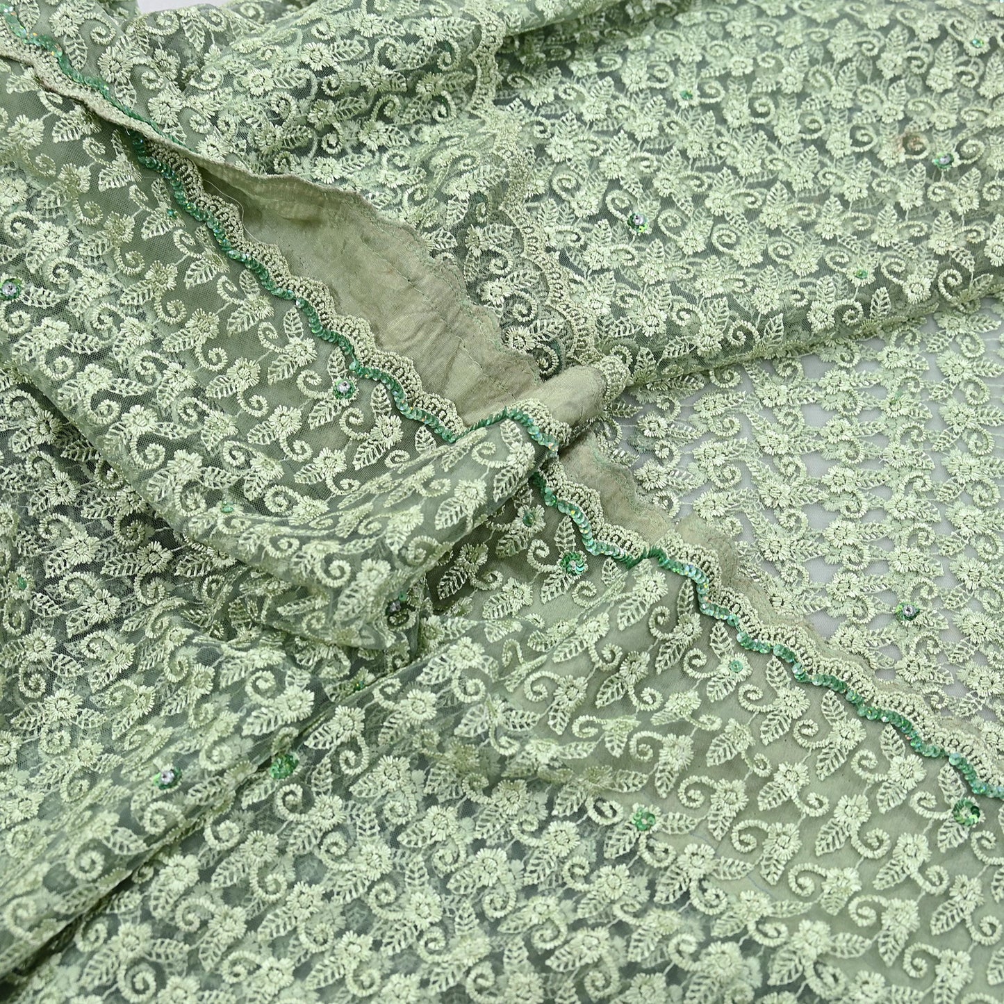 Indian Vintage Heavy Sari Green Net/Mesh Embroidered Sarees 5Yd Sewing Soft Floral Craft Fabric Dress making Crafting Bollywood sari