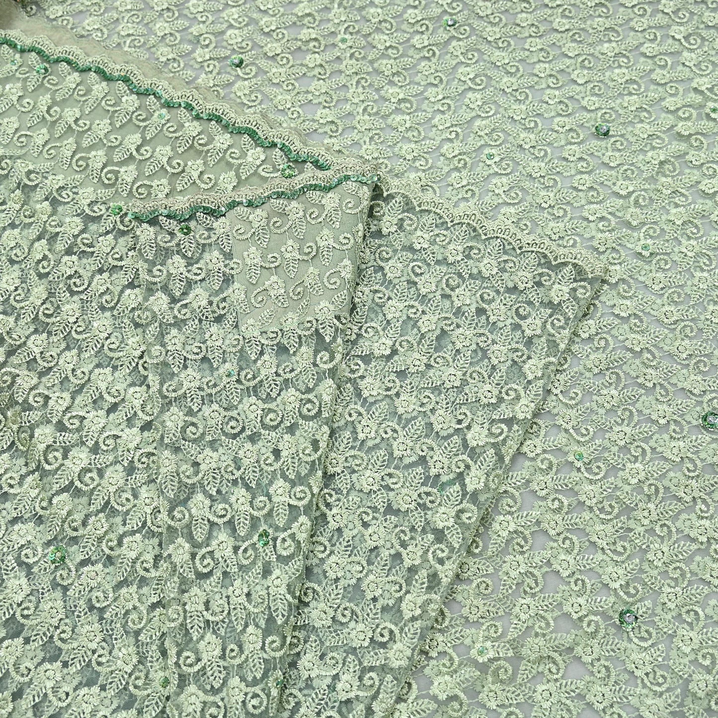 Indian Vintage Heavy Sari Green Net/Mesh Embroidered Sarees 5Yd Sewing Soft Floral Craft Fabric Dress making Crafting Bollywood sari