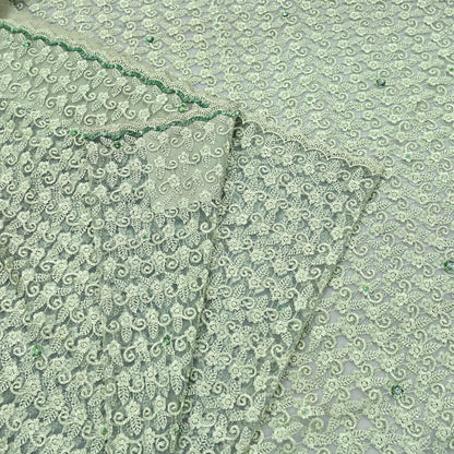 Indian Vintage Heavy Sari Green Net/Mesh Embroidered Sarees 5Yd Sewing Soft Floral Craft Fabric Dress making Crafting Bollywood sari