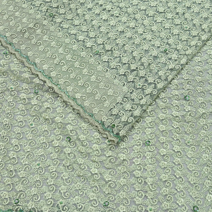 Indian Vintage Heavy Sari Green Net/Mesh Embroidered Sarees 5Yd Sewing Soft Floral Craft Fabric Dress making Crafting Bollywood sari