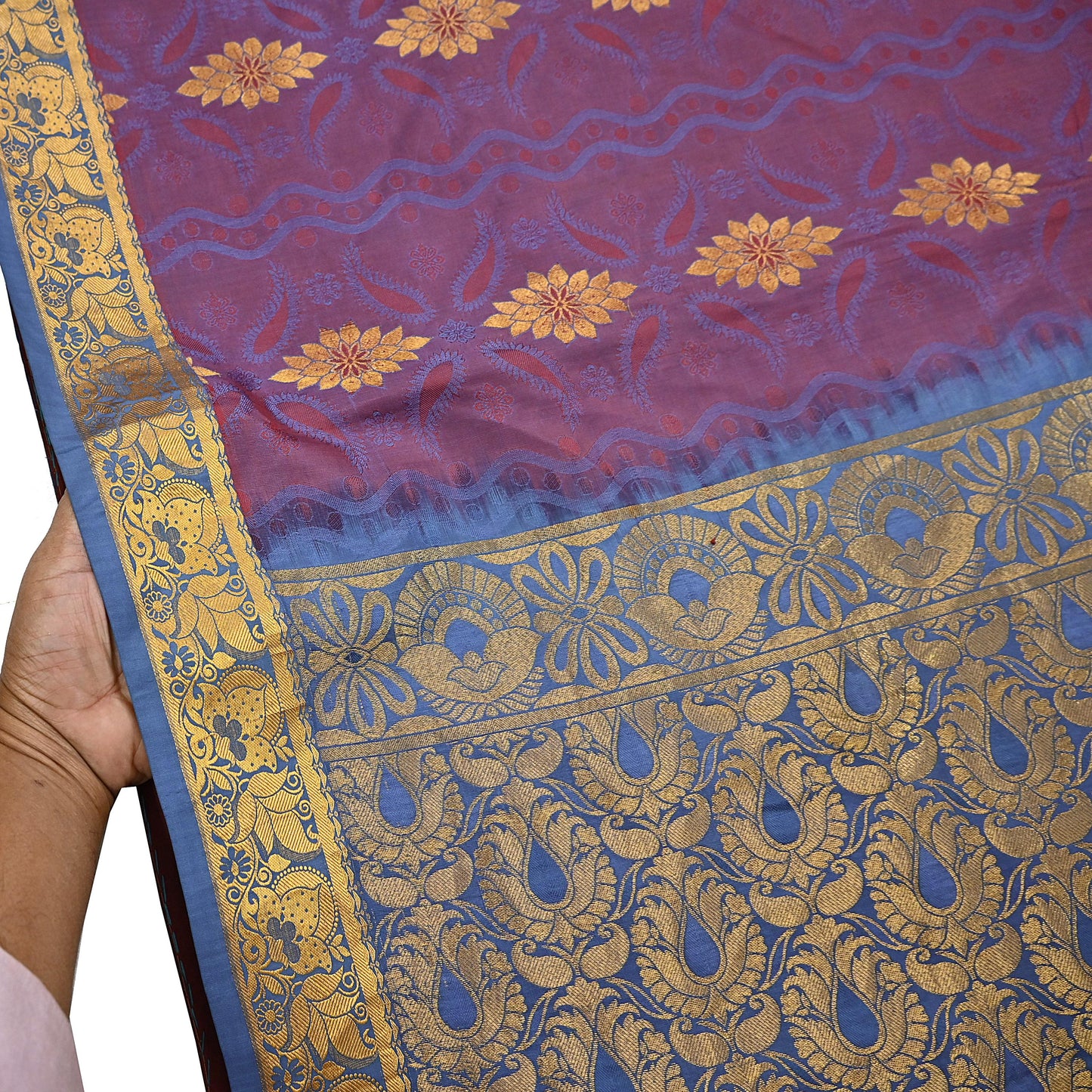 Indian Vintage Heavy Blue & maroon Kanjivaram Saree 100% Pure Silk Zari 5Yd Floral Dress making Crafting Quilting Bollywood Saree