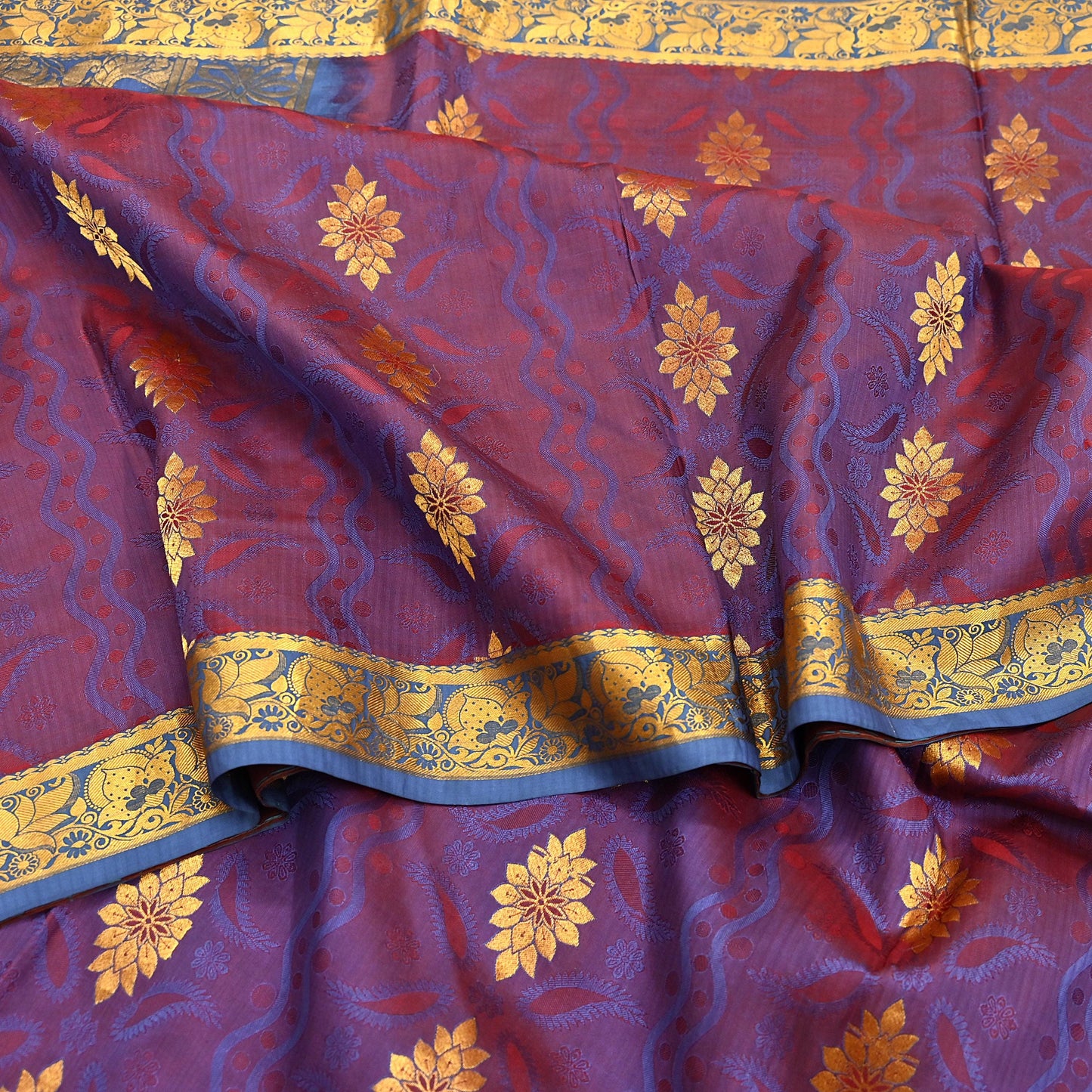 Indian Vintage Heavy Blue & maroon Kanjivaram Saree 100% Pure Silk Zari 5Yd Floral Dress making Crafting Quilting Bollywood Saree