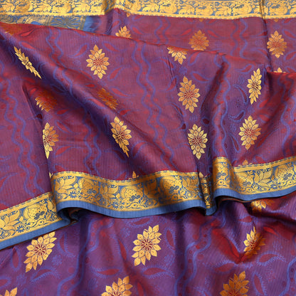 Indian Vintage Heavy Blue & maroon Kanjivaram Saree 100% Pure Silk Zari 5Yd Floral Dress making Crafting Quilting Bollywood Saree