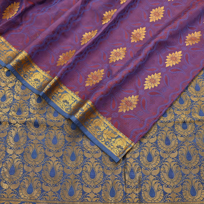 Indian Vintage Heavy Blue & maroon Kanjivaram Saree 100% Pure Silk Zari 5Yd Floral Dress making Crafting Quilting Bollywood Saree