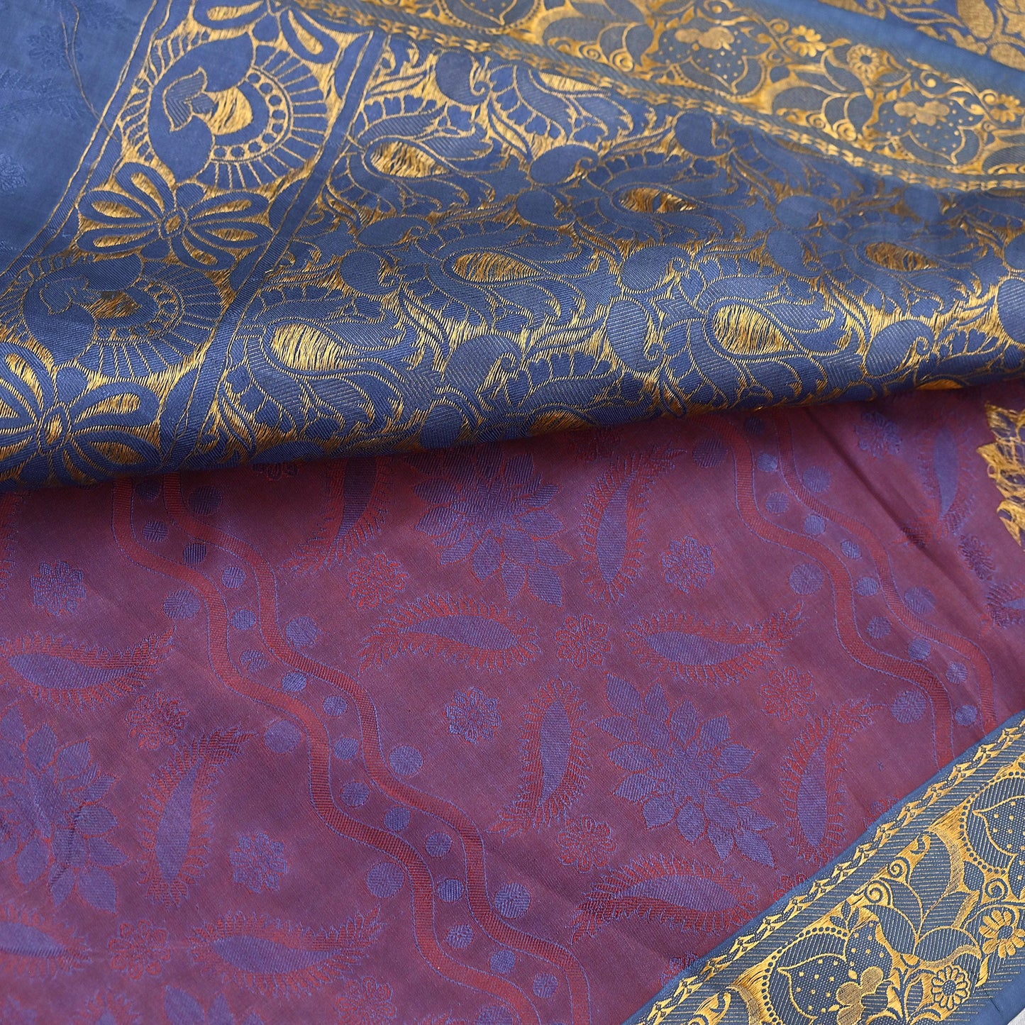 Indian Vintage Heavy Blue & maroon Kanjivaram Saree 100% Pure Silk Zari 5Yd Floral Dress making Crafting Quilting Bollywood Saree