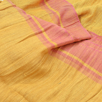 Indian Vintage Heavy Sari Yellow & Pink Pure Khadi Silk Handloom Saree Craft Fabric 5yd Ethnic Wear Dress making For Crafting Quilting