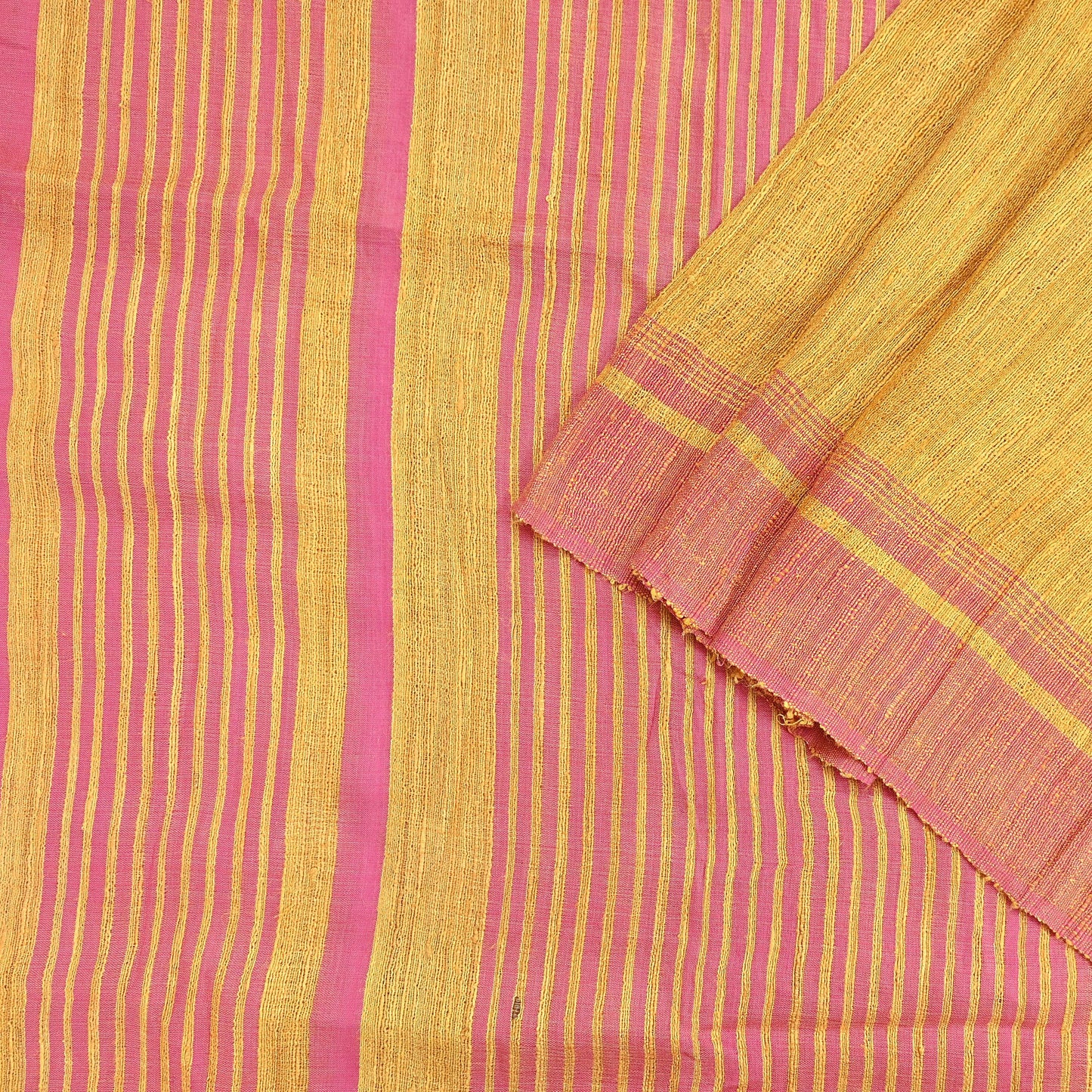 Indian Vintage Heavy Sari Yellow & Pink Pure Khadi Silk Handloom Saree Craft Fabric 5yd Ethnic Wear Dress making For Crafting Quilting