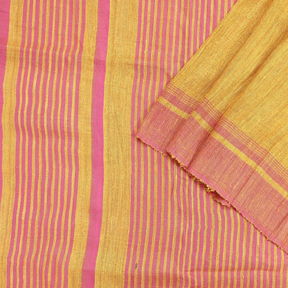 Indian Vintage Heavy Sari Yellow & Pink Pure Khadi Silk Handloom Saree Craft Fabric 5yd Ethnic Wear Dress making For Crafting Quilting