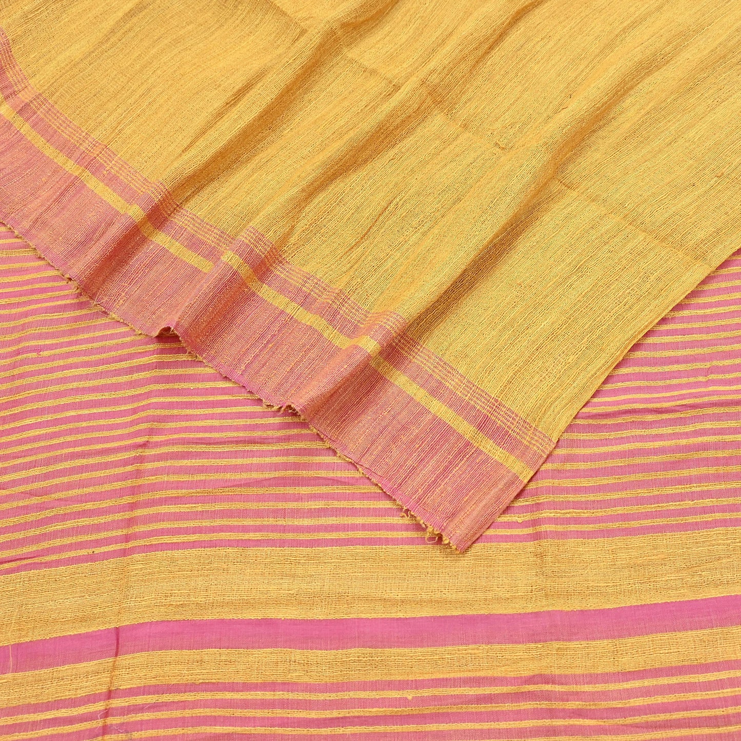 Indian Vintage Heavy Sari Yellow & Pink Pure Khadi Silk Handloom Saree Craft Fabric 5yd Ethnic Wear Dress making For Crafting Quilting