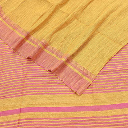 Indian Vintage Heavy Sari Yellow & Pink Pure Khadi Silk Handloom Saree Craft Fabric 5yd Ethnic Wear Dress making For Crafting Quilting