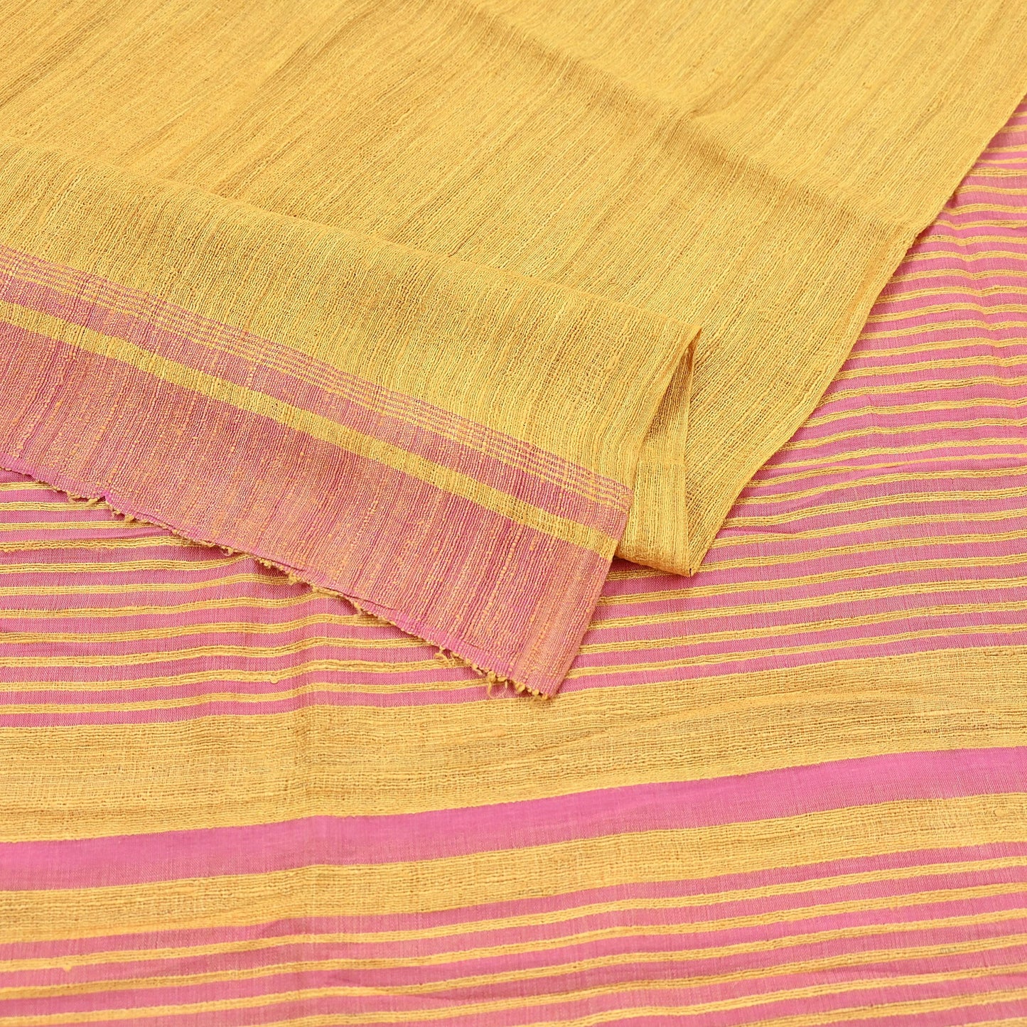 Indian Vintage Heavy Sari Yellow & Pink Pure Khadi Silk Handloom Saree Craft Fabric 5yd Ethnic Wear Dress making For Crafting Quilting