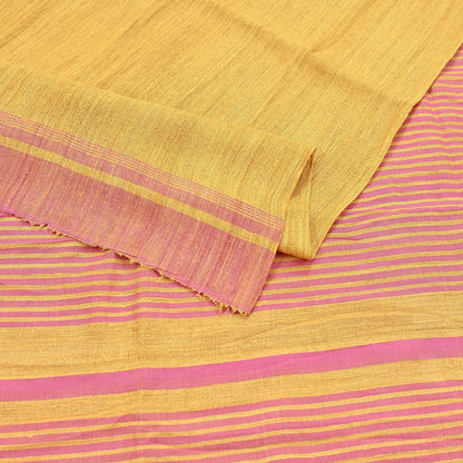 Indian Vintage Heavy Sari Yellow & Pink Pure Khadi Silk Handloom Saree Craft Fabric 5yd Ethnic Wear Dress making For Crafting Quilting