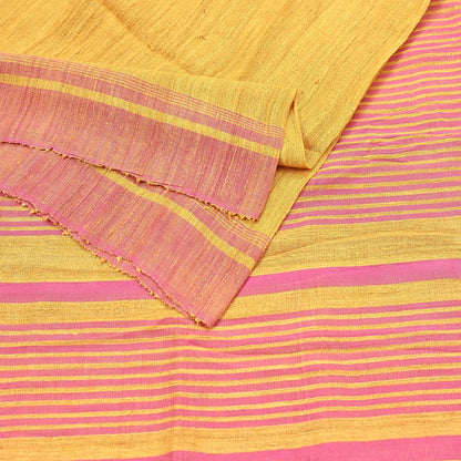 Indian Vintage Heavy Sari Yellow & Pink Pure Khadi Silk Handloom Saree Craft Fabric 5yd Ethnic Wear Dress making For Crafting Quilting