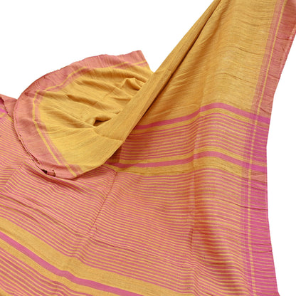 Indian Vintage Heavy Sari Yellow & Pink Pure Khadi Silk Handloom Saree Craft Fabric 5yd Ethnic Wear Dress making For Crafting Quilting