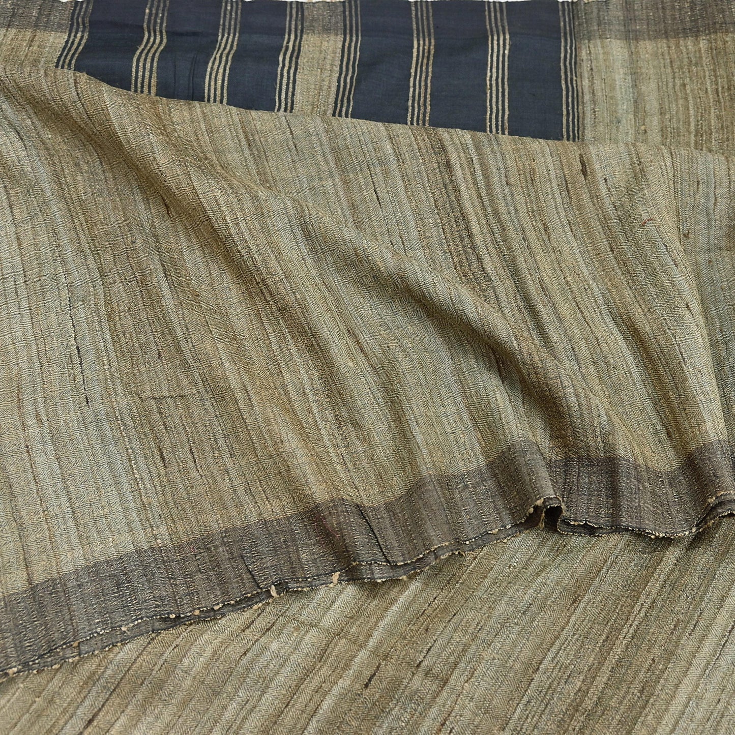 Indian Vintage Heavy Sari Beige & Black Pure Khadi Silk Handloom Saree Craft Fabric 5yd Ethnic Wear Dress making For Crafting Quilting