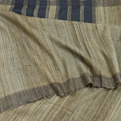Indian Vintage Heavy Sari Beige & Black Pure Khadi Silk Handloom Saree Craft Fabric 5yd Ethnic Wear Dress making For Crafting Quilting