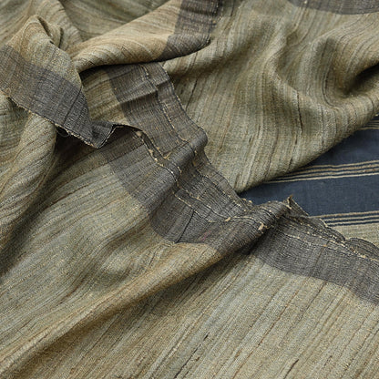 Indian Vintage Heavy Sari Beige & Black Pure Khadi Silk Handloom Saree Craft Fabric 5yd Ethnic Wear Dress making For Crafting Quilting