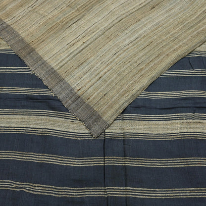 Indian Vintage Heavy Sari Beige & Black Pure Khadi Silk Handloom Saree Craft Fabric 5yd Ethnic Wear Dress making For Crafting Quilting