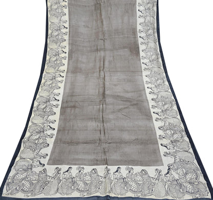 Indian Vintage Brown & Ivory Saree Pure Khadi Silk Handloom Printed Sari Fabric 6yd Ethnic Wear Sari Stripes Designs Dress making Crafting