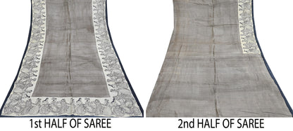 Indian Vintage Brown & Ivory Saree Pure Khadi Silk Handloom Printed Sari Fabric 6yd Ethnic Wear Sari Stripes Designs Dress making Crafting