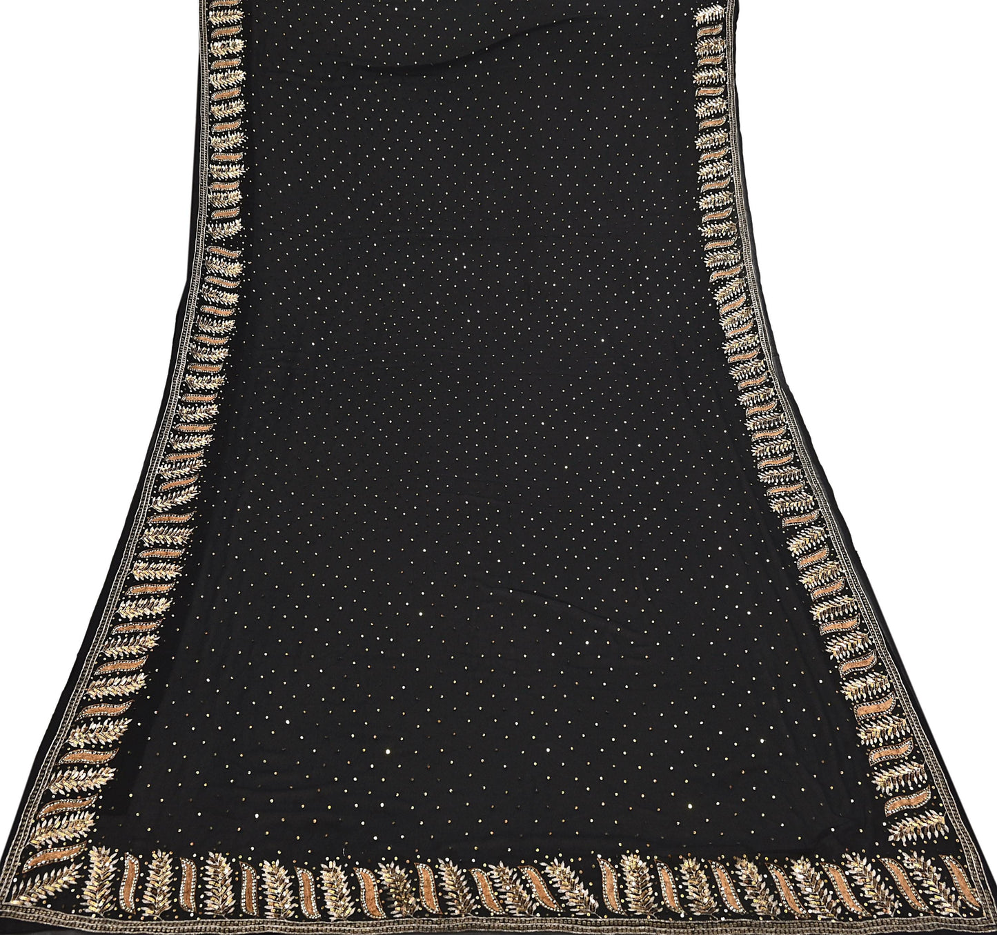 Indian Vintage Heavy Sari Black Pure Georgette Silk Hand Beaded Sarees Craft Fabric 5Yd Sewing Soft Ethnic Wedding Dress making