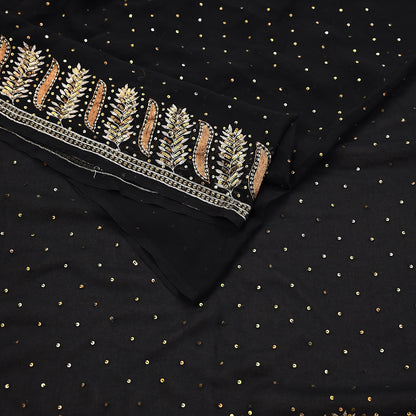 Indian Vintage Heavy Sari Black Pure Georgette Silk Hand Beaded Sarees Craft Fabric 5Yd Sewing Soft Ethnic Wedding Dress making
