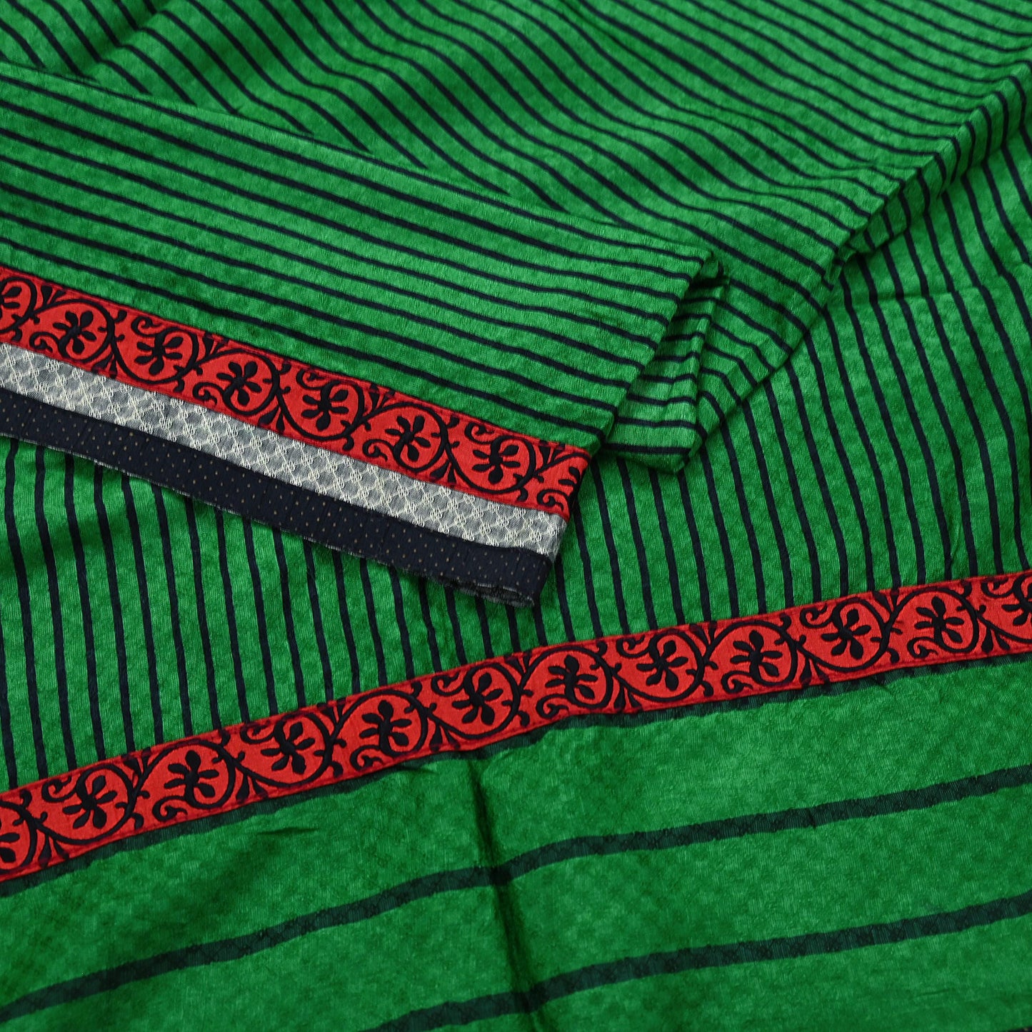 Indian Vintage Green Long Stole Pure Woolen Scarf Printed Dupatta Infinity Scarves Sarong Wrap Veil Woman Hijab Shawl Craft Fabric