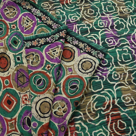 Indian Vintage Sari Green Printed Pure Cotton Saree Soft Floral 5Yd Sarong Wrap Boho Fabric Kimono Soft