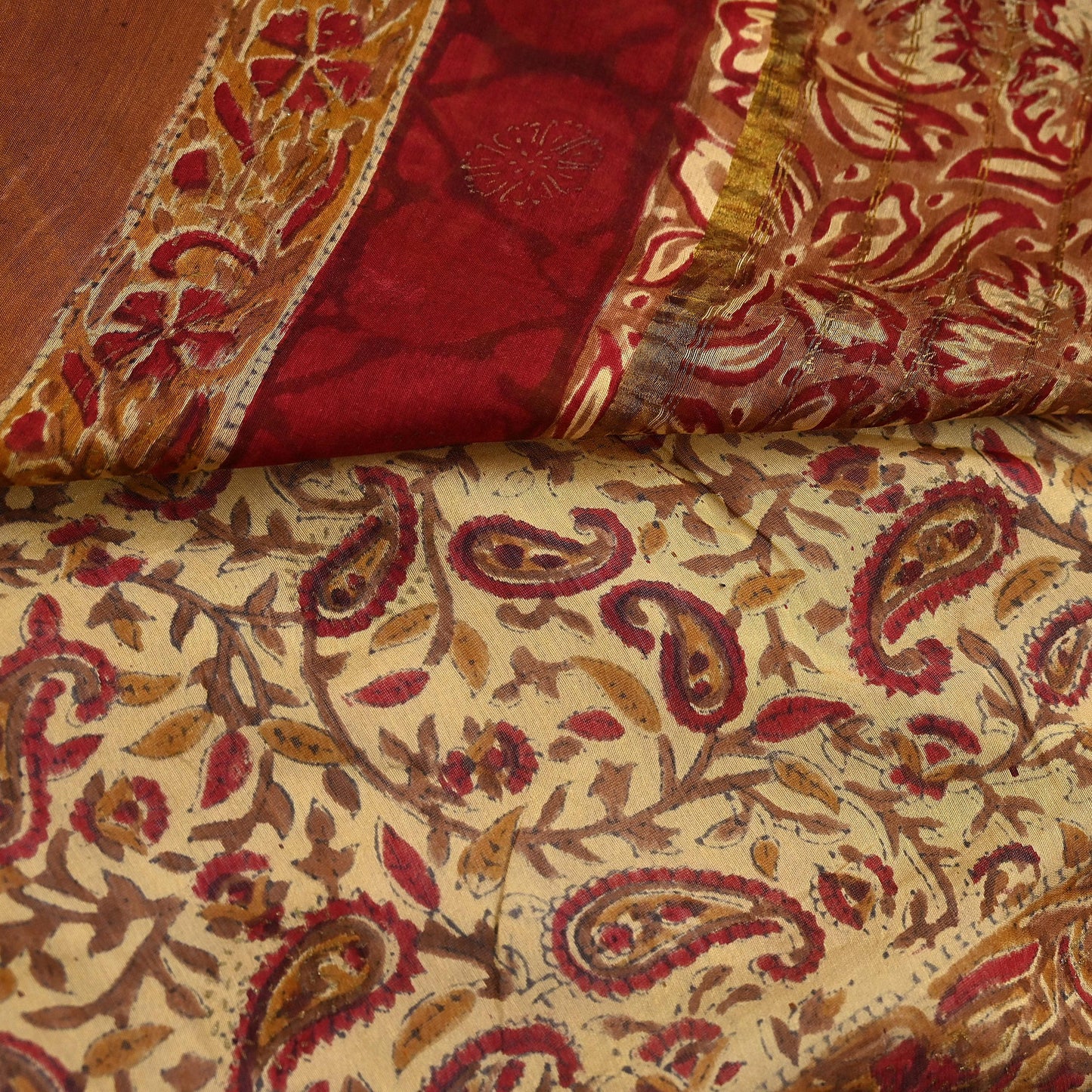 Indian Vintage Sari Beige chanderi Silk Bagru Printed Saree 5Yd Fabric Floral Soft Zari Border Ethnic Upcycle Crafting Dress making