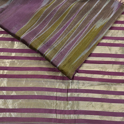 Indian Vintage Sari Green & Purple Pure Organza Silk Hand Woven Sarees 5Yd Zari Border Ethnic Craft Fabric Bollywood Sarees Crafting Upcycle