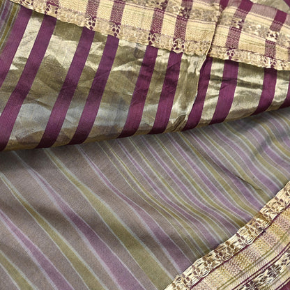Indian Vintage Sari Green & Purple Pure Organza Silk Hand Woven Sarees 5Yd Zari Border Ethnic Craft Fabric Bollywood Sarees Crafting Upcycle
