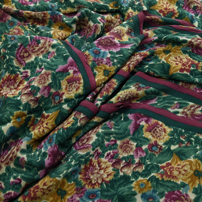 Indian Vintage Sari Green Pure Crepe Silk Printed Sarees 5yd Sewing Floral Soft Craft Fabric Wrap Dress Making Crafting Quilting Upcycle