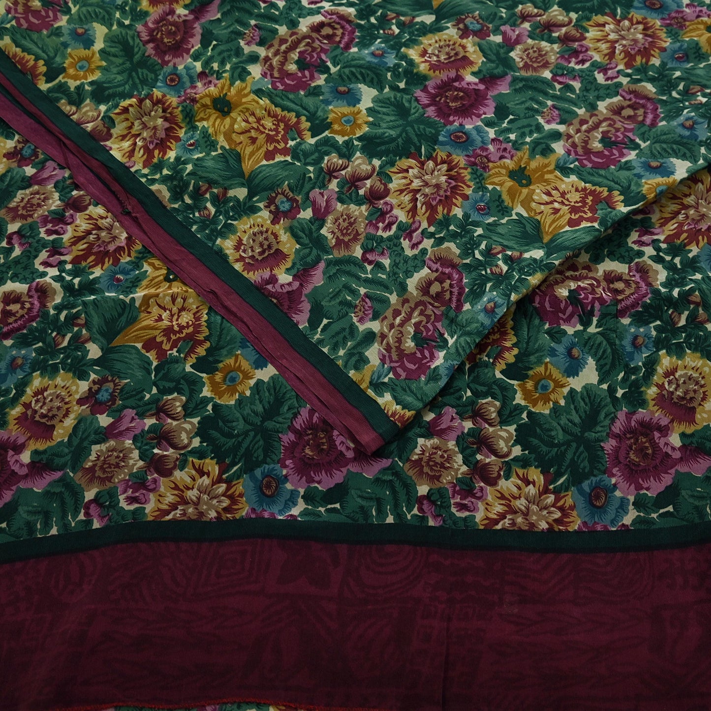 Indian Vintage Sari Green Pure Crepe Silk Printed Sarees 5yd Sewing Floral Soft Craft Fabric Wrap Dress Making Crafting Quilting Upcycle