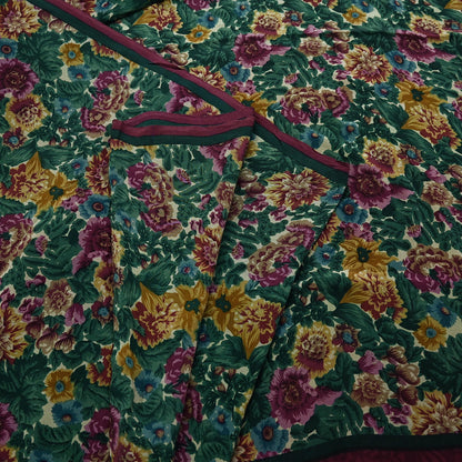 Indian Vintage Sari Green Pure Crepe Silk Printed Sarees 5yd Sewing Floral Soft Craft Fabric Wrap Dress Making Crafting Quilting Upcycle
