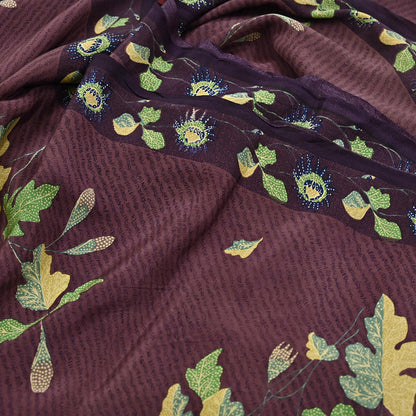 Indian Vintage Purple Pure Crepe Silk Saree Floral Print 6 Yards Soft Sewing Fabric for Dressmaking, Quilting, Crafting Upcycling