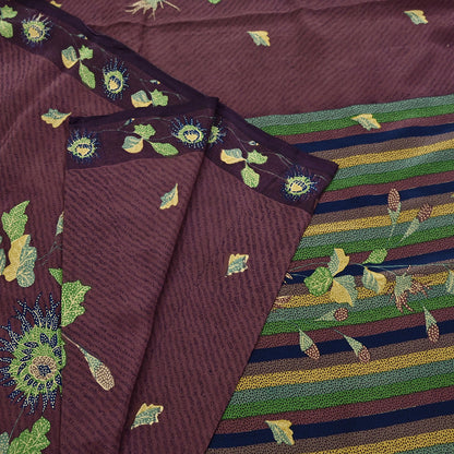 Indian Vintage Purple Pure Crepe Silk Saree Floral Print 6 Yards Soft Sewing Fabric for Dressmaking, Quilting, Crafting Upcycling