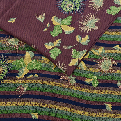 Indian Vintage Purple Pure Crepe Silk Saree Floral Print 6 Yards Soft Sewing Fabric for Dressmaking, Quilting, Crafting Upcycling