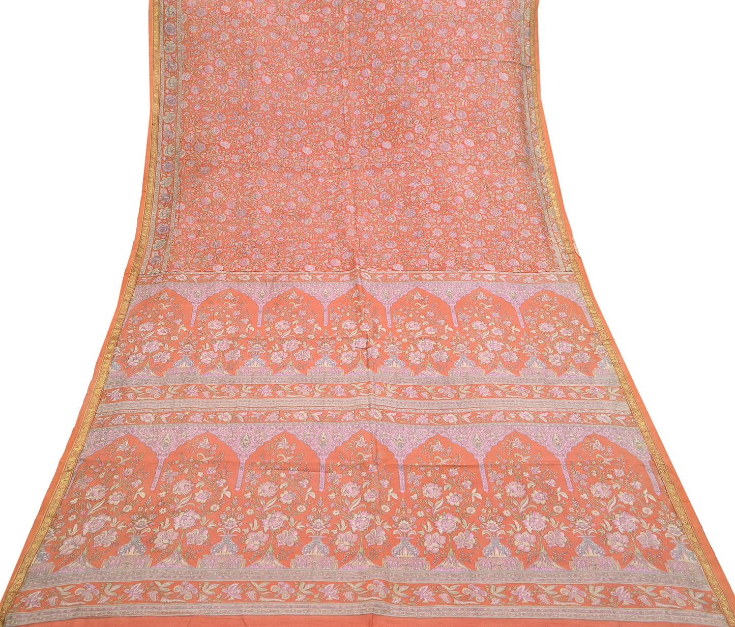 Indian Vintage Sari Orange 100% Pure Silk Printed Saree Craft Fabric 5yd Sewing Dress Making Soft Wrap Paisley Quilting Crafting Upcycle