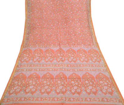 Indian Vintage Sari Orange 100% Pure Silk Printed Saree Craft Fabric 5yd Sewing Dress Making Soft Wrap Paisley Quilting Crafting Upcycle