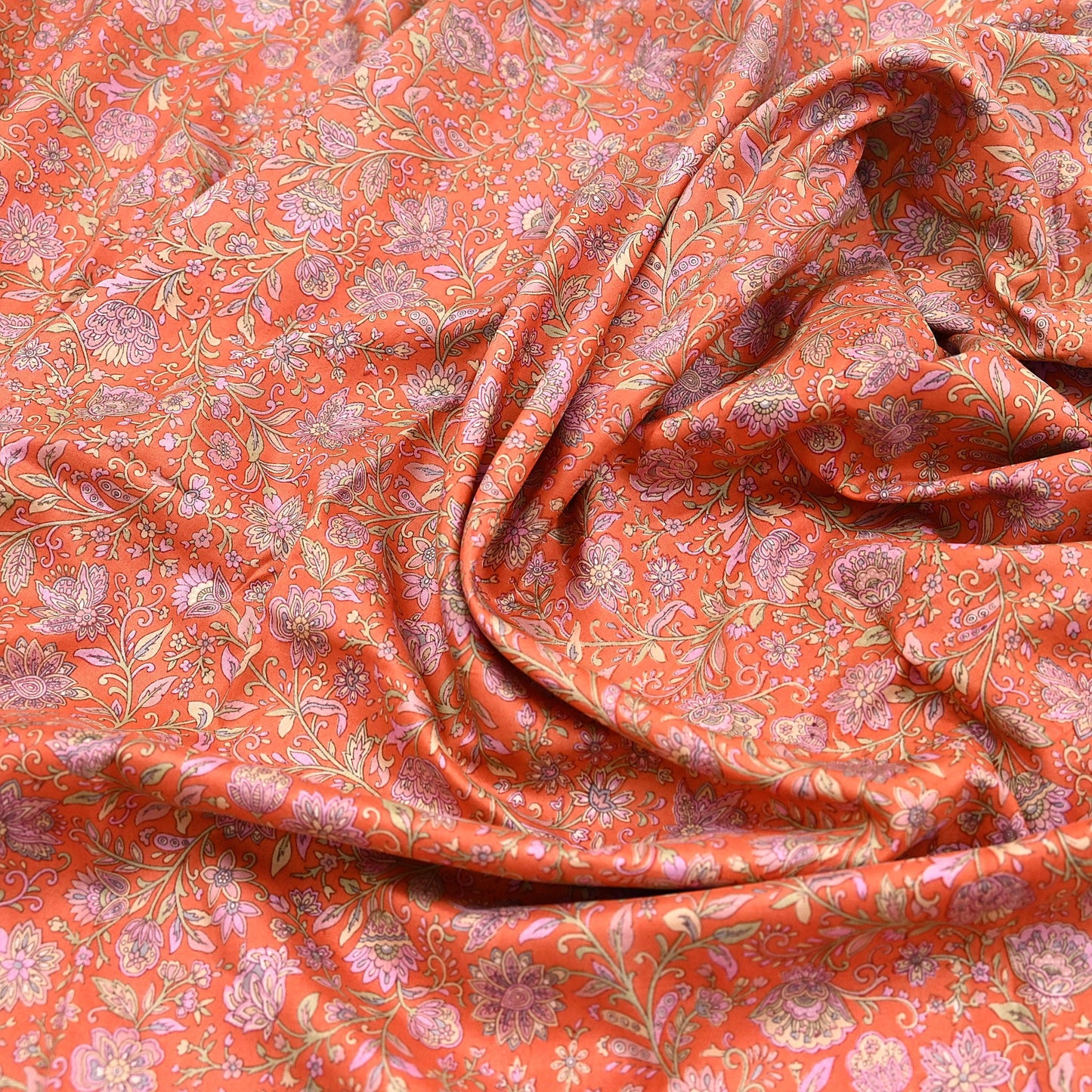 Indian Vintage Sari Orange 100% Pure Silk Printed Saree Craft Fabric 5yd Sewing Dress Making Soft Wrap Paisley Quilting Crafting Upcycle