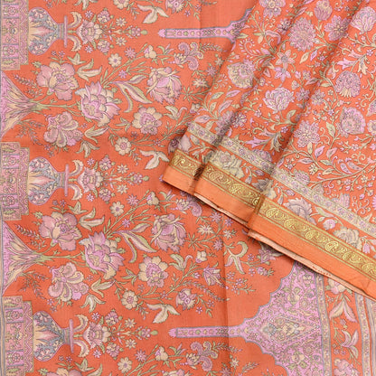 Indian Vintage Sari Orange 100% Pure Silk Printed Saree Craft Fabric 5yd Sewing Dress Making Soft Wrap Paisley Quilting Crafting Upcycle