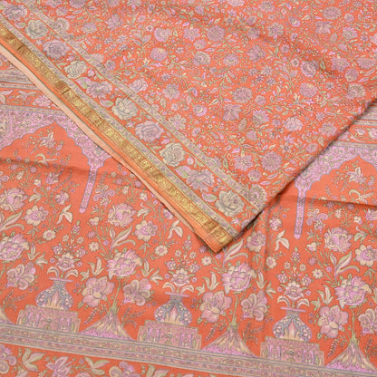 Indian Vintage Sari Orange 100% Pure Silk Printed Saree Craft Fabric 5yd Sewing Dress Making Soft Wrap Paisley Quilting Crafting Upcycle