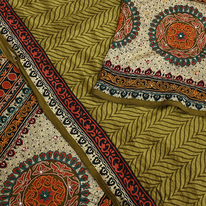 Indian Vintage Sari Green Pure Silk Hand Embroidered Sarees 5Yd Craft Fabric Sewing soft Quilting Crafting Ethnic Bollywood sarees