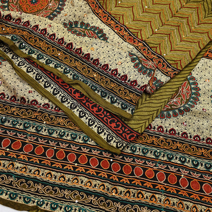 Indian Vintage Sari Green Pure Silk Hand Embroidered Sarees 5Yd Craft Fabric Sewing soft Quilting Crafting Ethnic Bollywood sarees