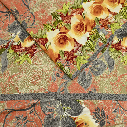 Indian Vintage Moss Crepe Saree Printed Floral Sari Fabric 6 Yards Soft Craft Fabric for Sewing, Dressmaking, Quilting,Upcycling