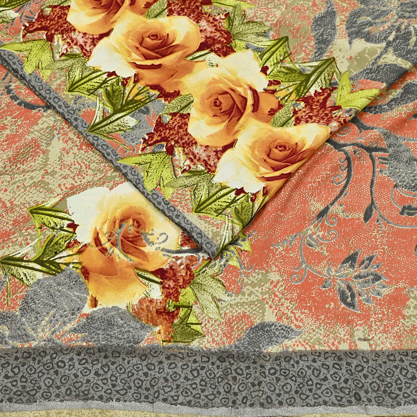 Indian Vintage Moss Crepe Saree Printed Floral Sari Fabric 6 Yards Soft Craft Fabric for Sewing, Dressmaking, Quilting,Upcycling