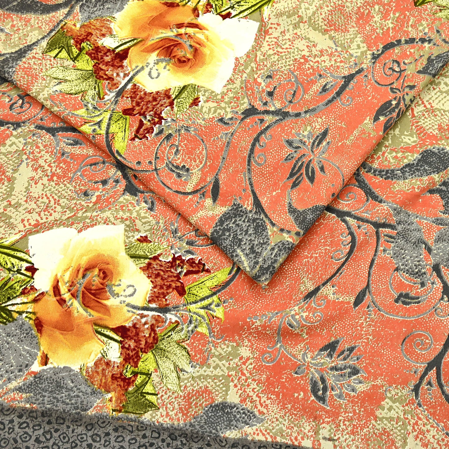 Indian Vintage Moss Crepe Saree Printed Floral Sari Fabric 6 Yards Soft Craft Fabric for Sewing, Dressmaking, Quilting,Upcycling