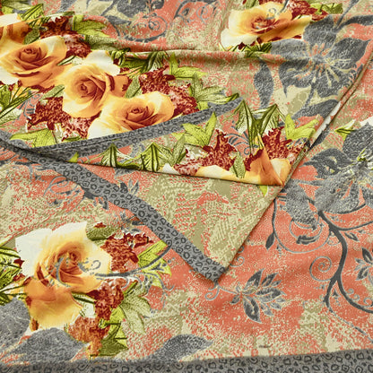 Indian Vintage Moss Crepe Saree Printed Floral Sari Fabric 6 Yards Soft Craft Fabric for Sewing, Dressmaking, Quilting,Upcycling