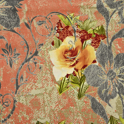 Indian Vintage Moss Crepe Saree Printed Floral Sari Fabric 6 Yards Soft Craft Fabric for Sewing, Dressmaking, Quilting,Upcycling